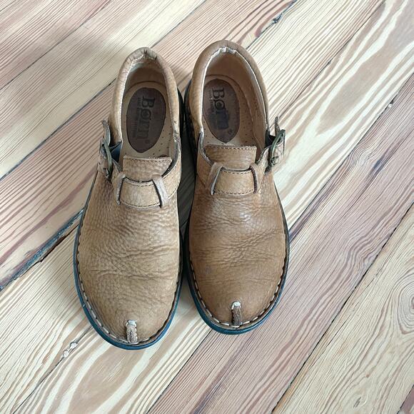 Born - Brown Leather Mary Jane Clog Flats - Picture 2 of 10